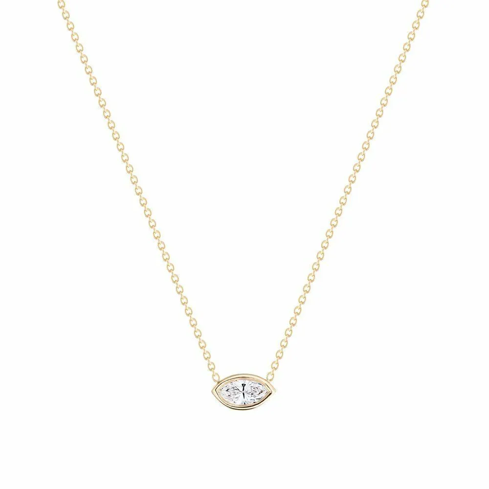 0.75 CTW Marquise Cut 14k White Gold Floating Solitaire Evil Eye Pendant 18"