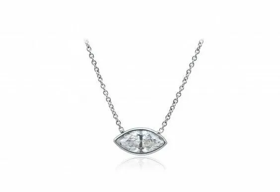 0.75 CTW Marquise Cut 14k White Gold Floating Solitaire Evil Eye Pendant 18"