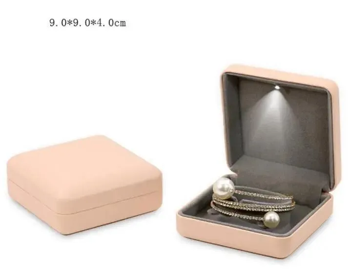 100PCs Jewelry Gift Leather LED Wedding Ring Boxes