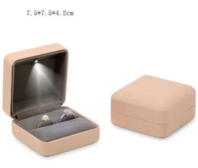 100PCs Jewelry Gift Leather LED Wedding Ring Boxes