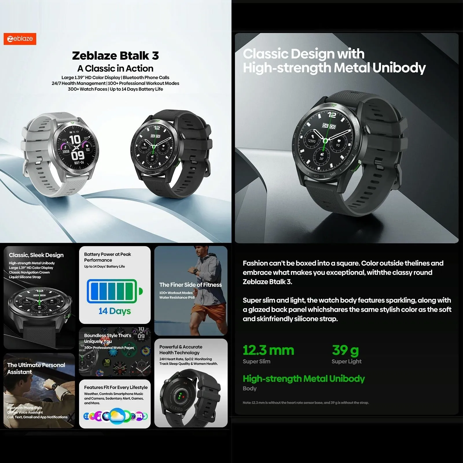 1.39 Inch Screen Voice Calling Smart Watch Support Heart Rate / Blood Pressure / Blood Oxygen