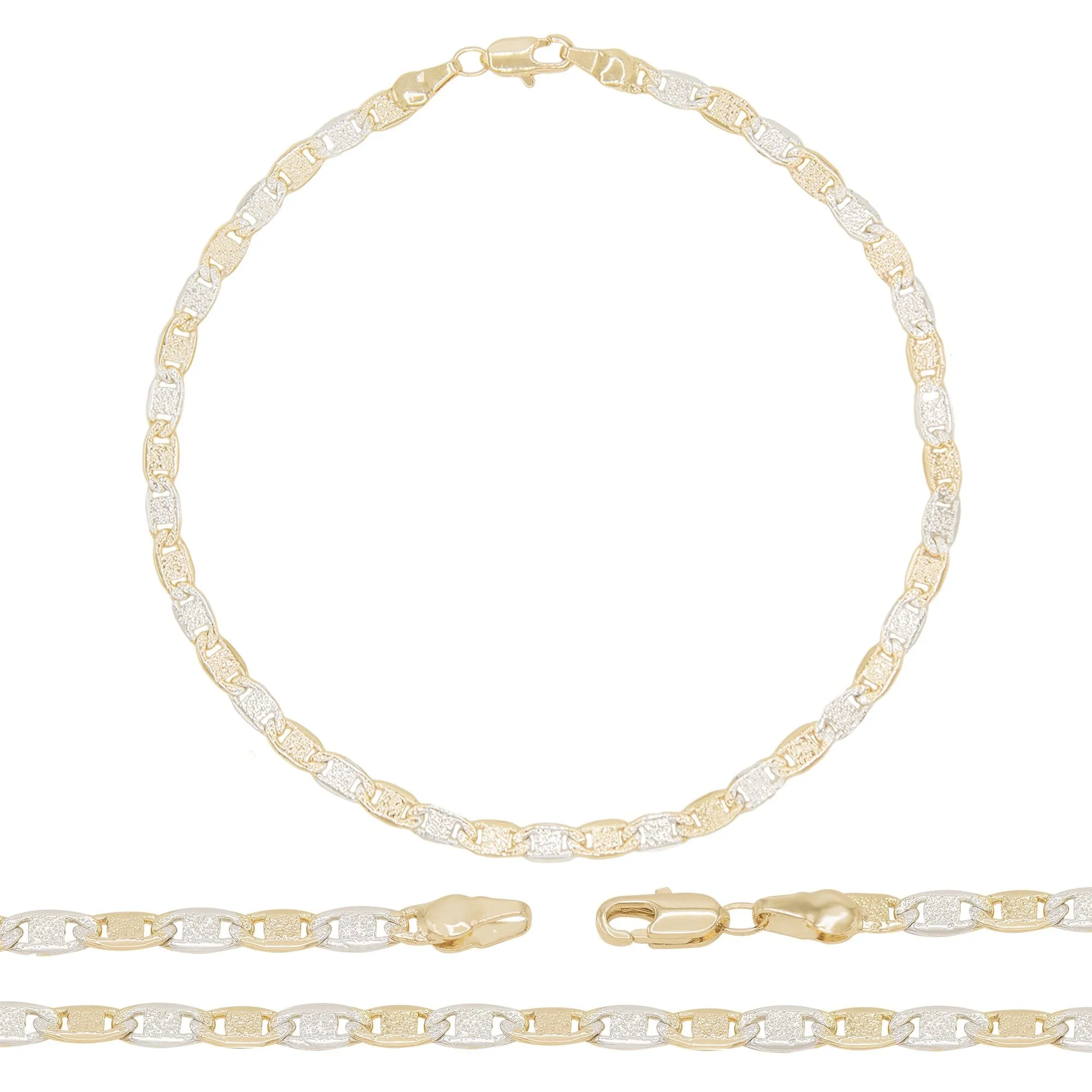 14K Gold Filled Anklet Diamond Cut Two Tone Mariner Chain Anklet 10"  Women Jewelry