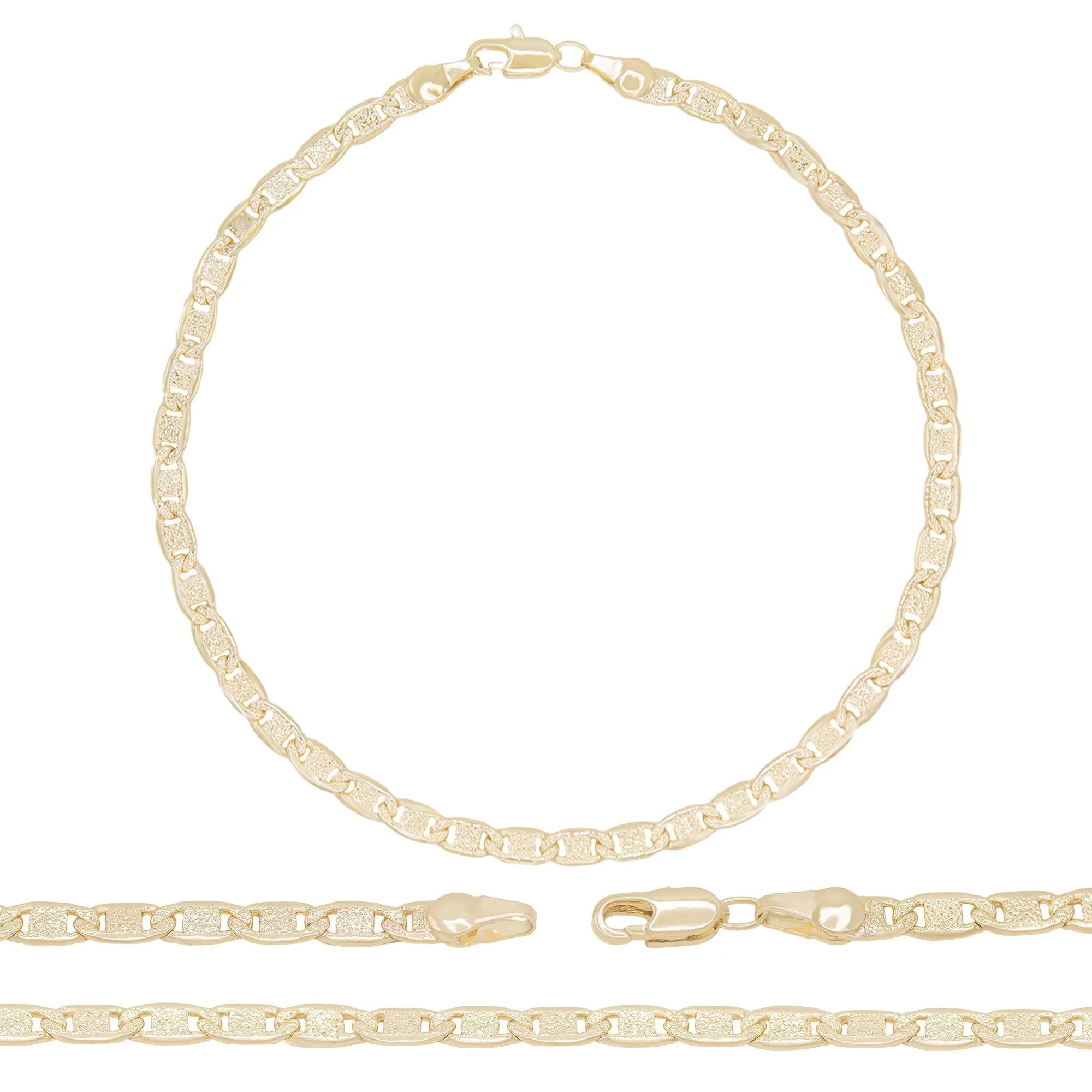 14K Gold Filled Anklet Diamond Cut Two Tone Mariner Chain Anklet 10"  Women Jewelry