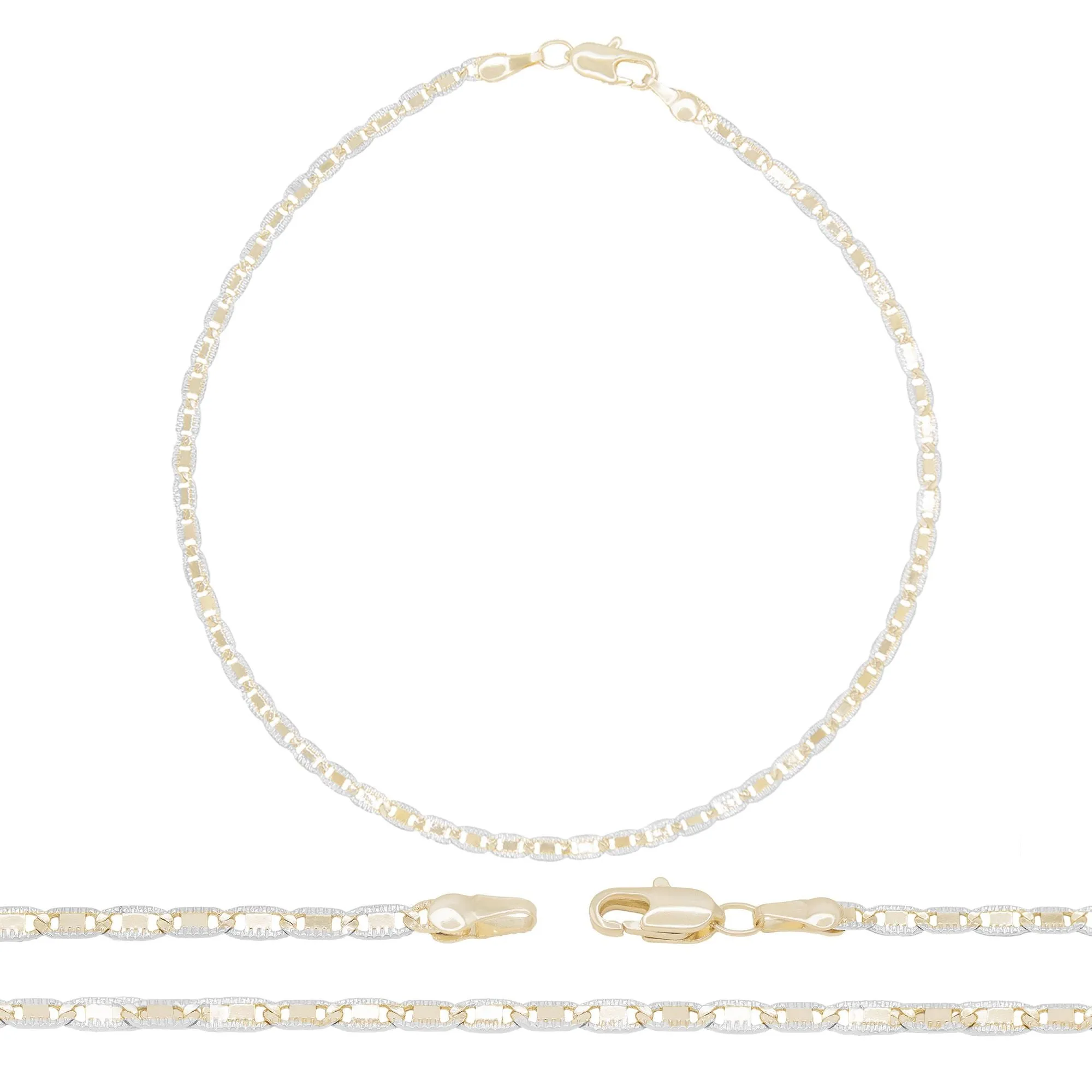 14K Gold Filled Anklet Diamond Cut Two Tone Mariner Chain Anklet 10"  Women Jewelry