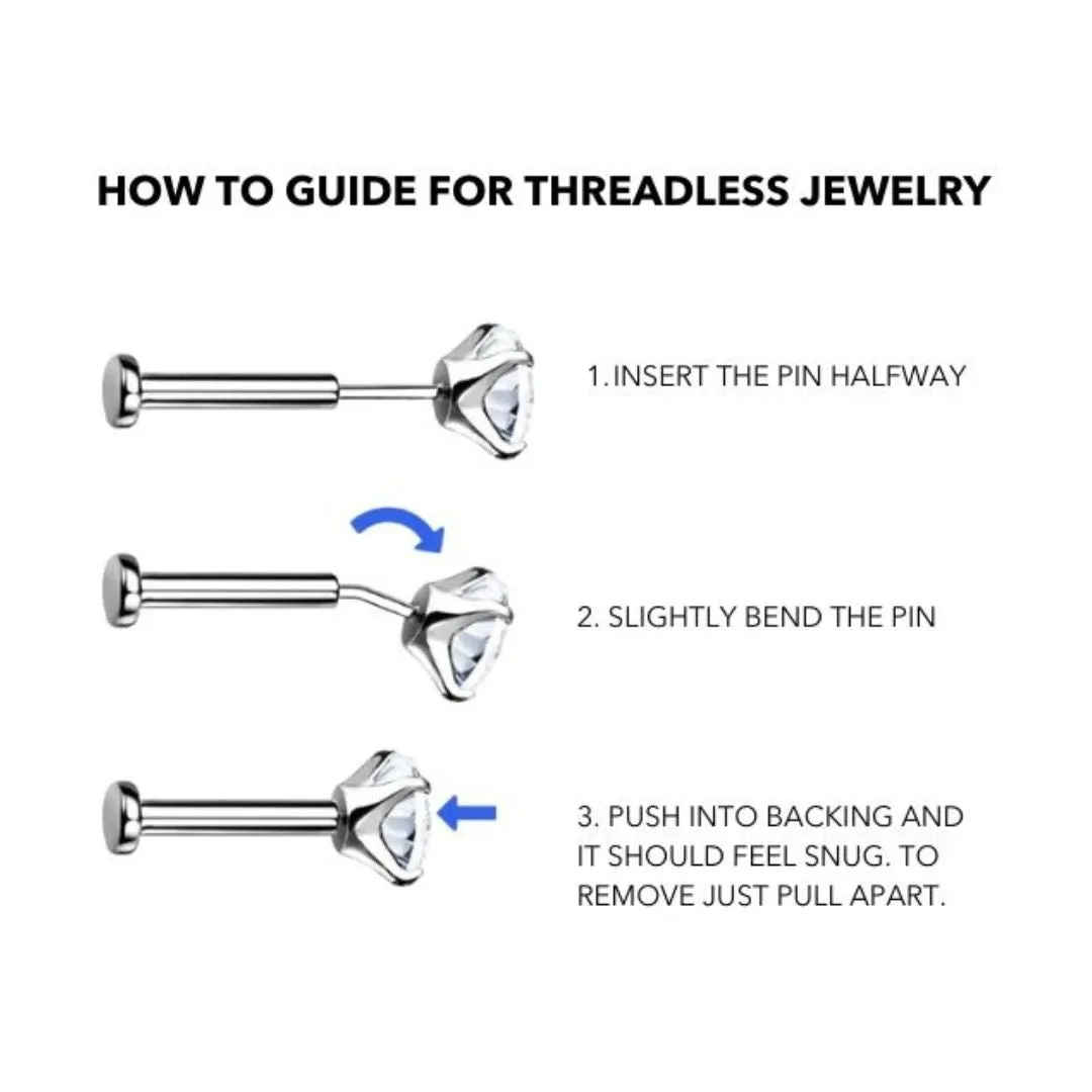 14K Gold Threadless CZ Rainbow Curve Earring with Titanium Backing