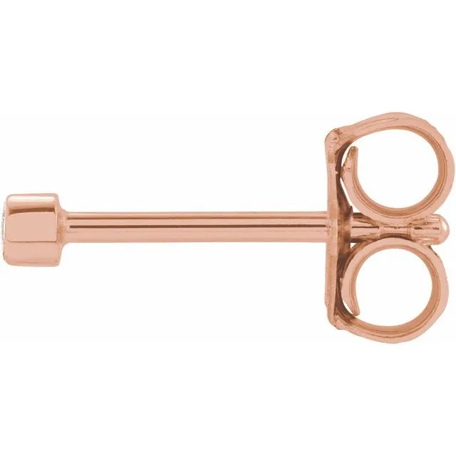14K Rose Gold .02 CT Natural Diamond Micro Bezel Single Stud Earring