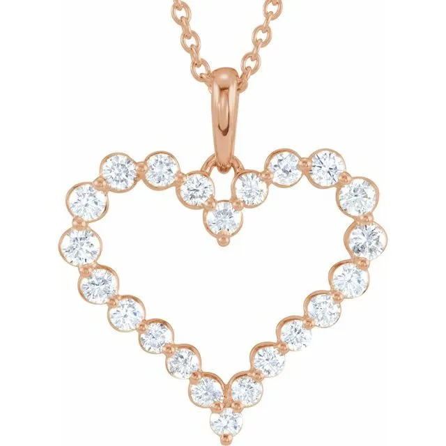 14K Rose Gold 1 CTW Natural Diamond Heart 18" Necklace