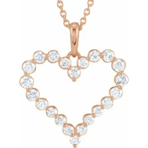 14K Rose Gold 1 CTW Natural Diamond Heart 18" Necklace