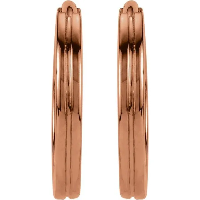 14K Rose Gold 10.3 mm Grooved Huggie Earrings
