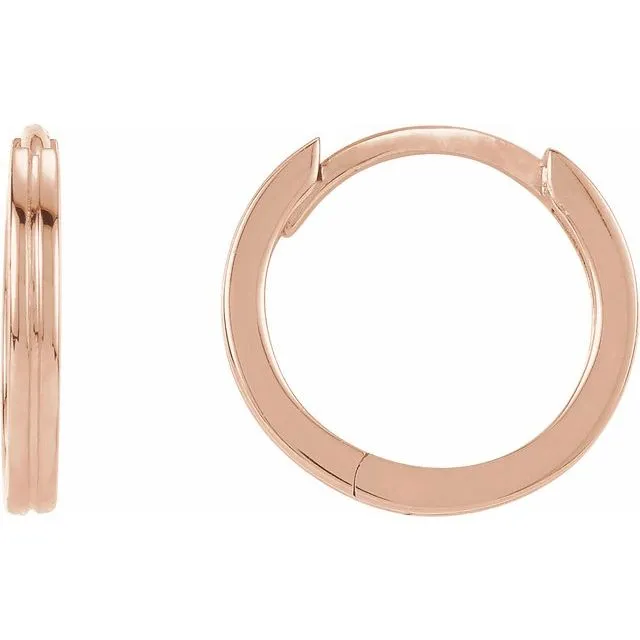 14K Rose Gold 10.3 mm Grooved Huggie Earrings
