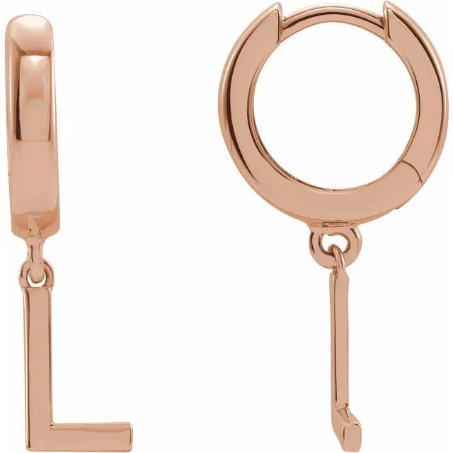 14K Rose Gold Initial L Hinged Huggie Earring