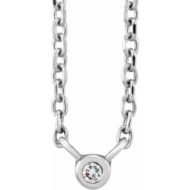 14K White Gold .015 CT Natural Diamond Solitaire 16-18" Necklace
