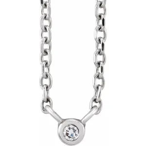 14K White Gold .015 CT Natural Diamond Solitaire 16-18" Necklace