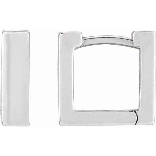 14K White Gold 10 mm Square Hoop Huggie Earrings