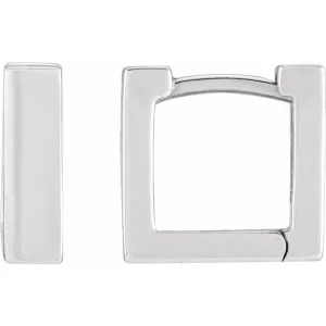 14K White Gold 10 mm Square Hoop Huggie Earrings