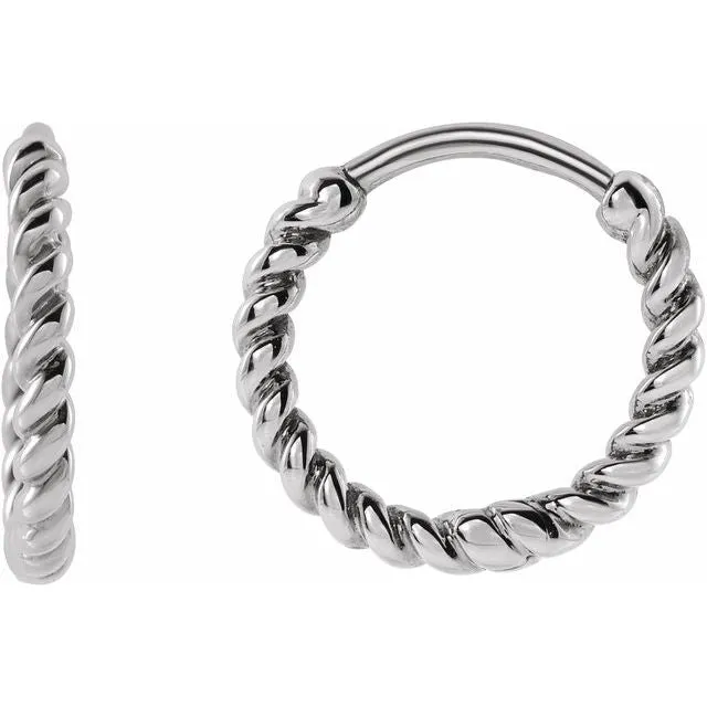 14K White Gold 11 mm Twisted Rope Huggies