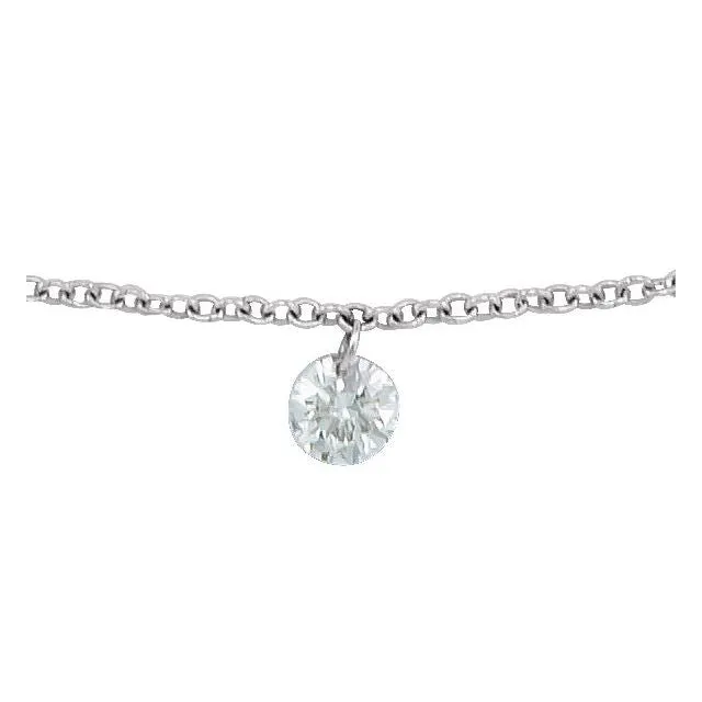 14K White Gold 1/6 CT Drilled Natural Diamond Solitaire 16-18" Necklace