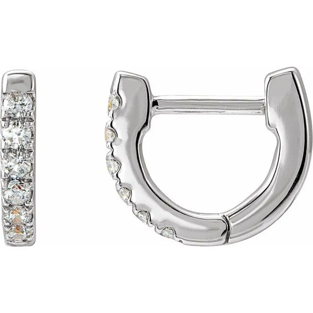 14K White Gold 1/8 CTW Natural Diamond Hoop Earrings
