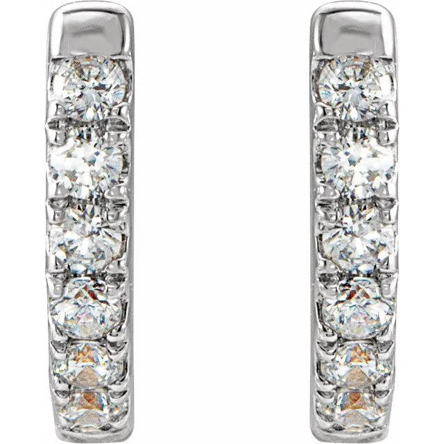 14K White Gold 1/8 CTW Natural Diamond Hoop Earrings