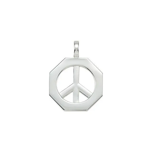 14K White Gold 28x21 mm Peace Sign Pendant