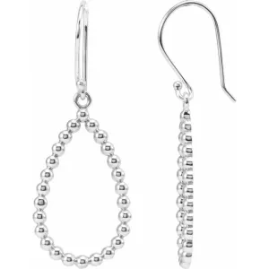 14K White Gold 35.75x13.5 mm Beaded Teardrop Earrings