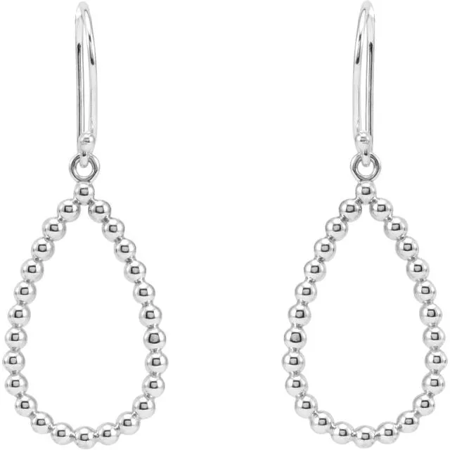 14K White Gold 35.75x13.5 mm Beaded Teardrop Earrings