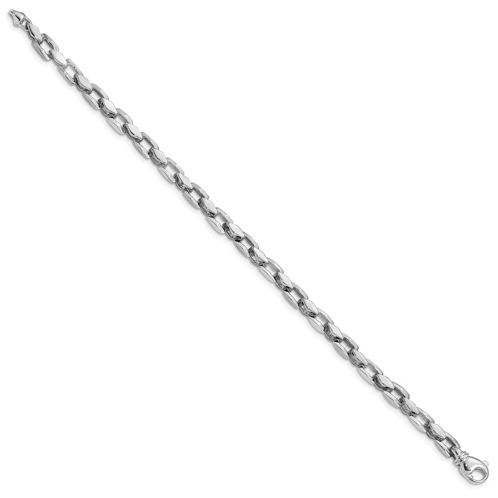 14k White Gold 4.5mm Hand Polished Fancy Link with Fancy Lobster Clasp Bracelet