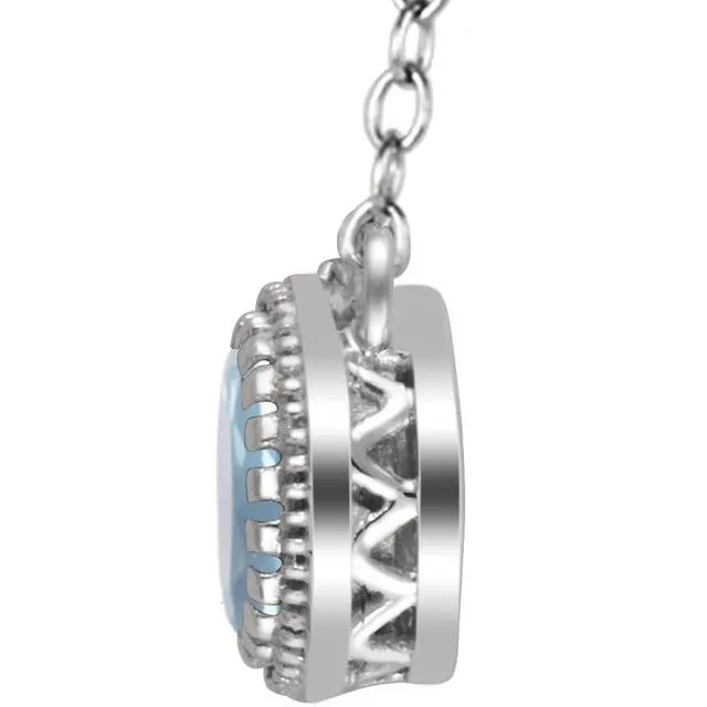 14K White Gold Aquamarine "March" 18" Birthstone Necklace