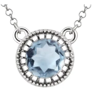 14K White Gold Aquamarine "March" 18" Birthstone Necklace