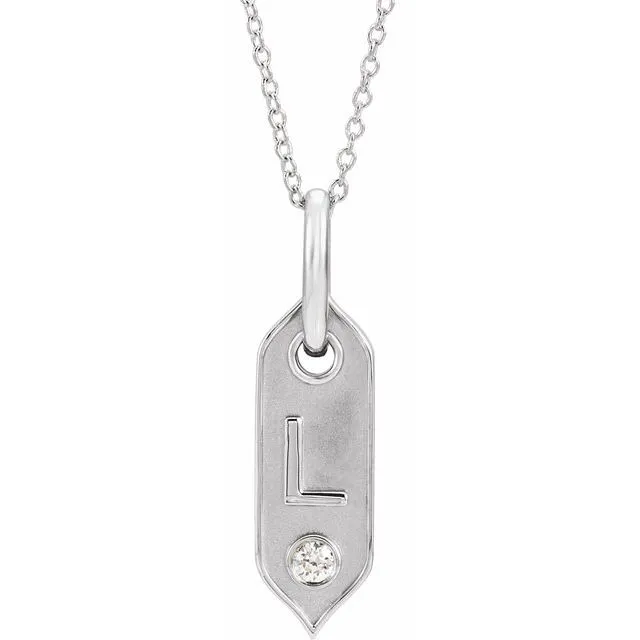 14K White Gold Initial L .05 CT Natural Diamond 16-18" Necklace