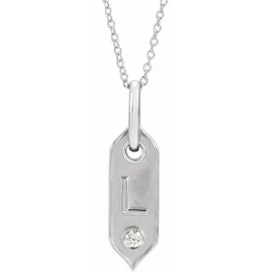 14K White Gold Initial L .05 CT Natural Diamond 16-18" Necklace