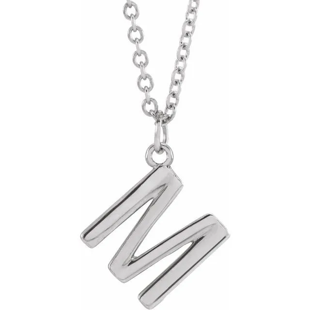14K White Gold Initial M Dangle 16" Necklace