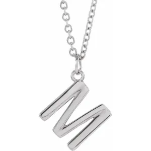14K White Gold Initial M Dangle 16" Necklace