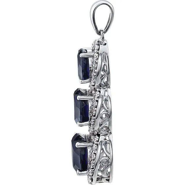 14K White Gold Lab-Grown Blue Sapphire & .04 CTW Natural Diamond Pendant