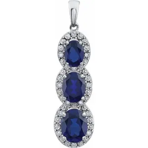 14K White Gold Lab-Grown Blue Sapphire & .04 CTW Natural Diamond Pendant