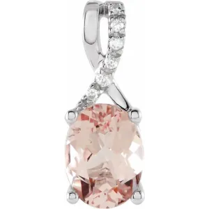 14K White Gold Natural Morganite & .03 CTW Natural Diamond Pendant
