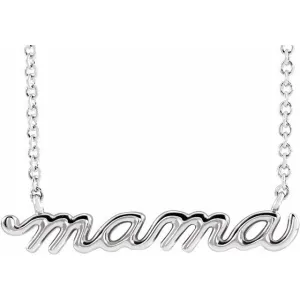 14K White Gold Petite Mama Script 18" Necklace