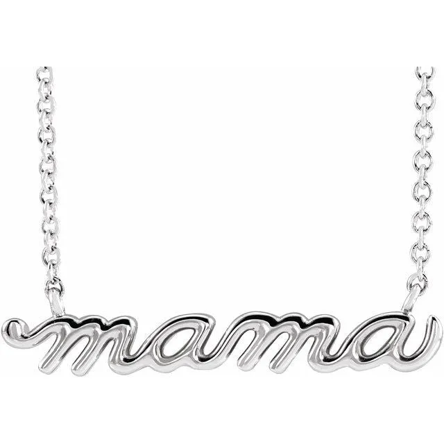 14K White Gold Petite Mama Script 18" Necklace