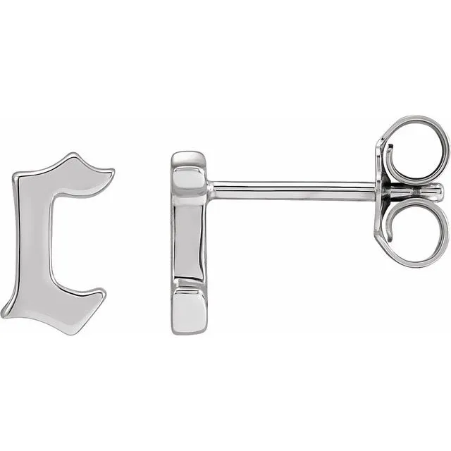 14K White Gold Single Gothic Initial C Earring