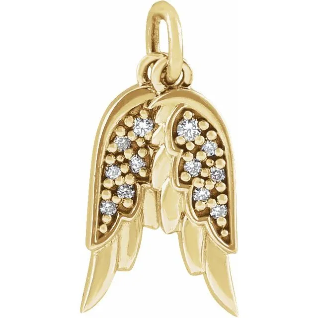 14K Yellow Gold .03 CTW Natural Diamond Angel Wings Pendant
