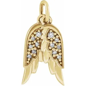 14K Yellow Gold .03 CTW Natural Diamond Angel Wings Pendant