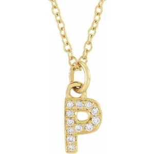 14K Yellow Gold .04 CTW Natural Diamond Petite Initial P 16-18" Necklace