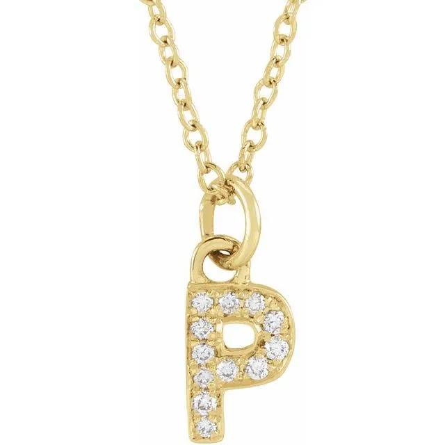 14K Yellow Gold .04 CTW Natural Diamond Petite Initial P 16-18" Necklace