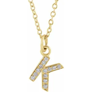 14K Yellow Gold .045 CTW Natural Diamond Petite Initial K 16-18" Necklace