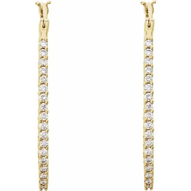 14K Yellow Gold 1 CTW Natural Diamond Inside-Outside Hoop Earrings