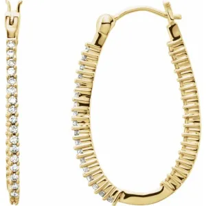 14K Yellow Gold 1 CTW Natural Diamond Inside-Outside Hoop Earrings