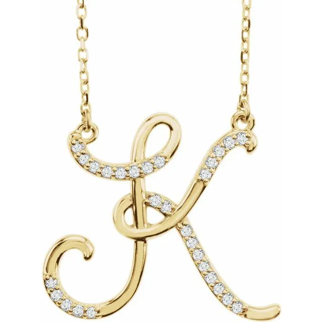 14K Yellow Gold 1/10 CTW Natural Diamond Initial K 16" Necklace