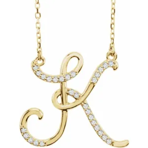 14K Yellow Gold 1/10 CTW Natural Diamond Initial K 16" Necklace