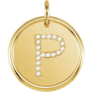 14K Yellow Gold 1/10 CTW Natural Diamond Initial P Pendant
