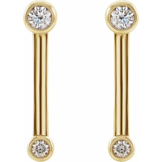 14K Yellow Gold 1/5 CTW Natural Diamond Bezel-Set Bar Earrings